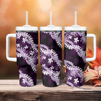 Puakenikeni Maile Lei Tumbler With Handle Frangipani Purple Tropical Leaves