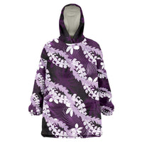 Puakenikeni Maile Lei Wearable Blanket Hoodie Frangipani Purple Tropical Leaves LT01 One Size Purple - Polynesian Pride