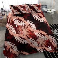 Puakenikeni Maile Lei Bedding Set Frangipani Red Tropical Leaves