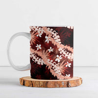 Puakenikeni Maile Lei Ceramic Mug Frangipani Red Tropical Leaves