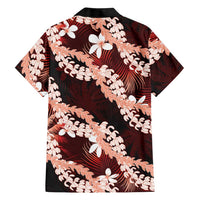 Puakenikeni Maile Lei Family Matching Short Sleeve Bodycon Dress and Hawaiian Shirt Frangipani Red Tropical Leaves LT01 - Polynesian Pride