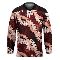 Puakenikeni Maile Lei Hockey Jersey Frangipani Red Tropical Leaves
