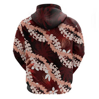 Puakenikeni Maile Lei Hoodie Frangipani Red Tropical Leaves