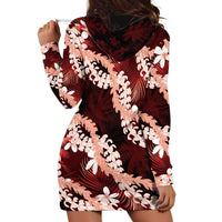 Puakenikeni Maile Lei Hoodie Dress Frangipani Red Tropical Leaves LT01 - Polynesian Pride