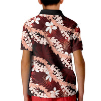 Puakenikeni Maile Lei Kid Polo Shirt Frangipani Red Tropical Leaves