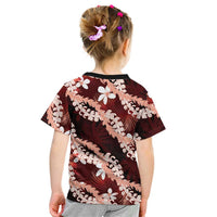 Puakenikeni Maile Lei Kid T Shirt Frangipani Red Tropical Leaves
