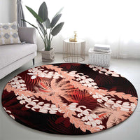 Puakenikeni Maile Lei Round Carpet Frangipani Red Tropical Leaves