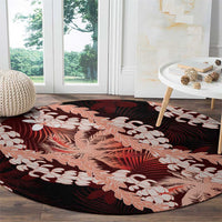 Puakenikeni Maile Lei Round Carpet Frangipani Red Tropical Leaves