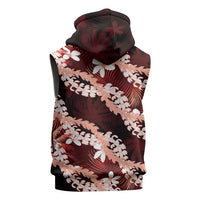Puakenikeni Maile Lei Sleeveless Zip Hoodie Frangipani Red Tropical Leaves LT01 - Polynesian Pride