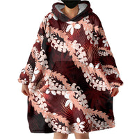 Puakenikeni Maile Lei Wearable Blanket Hoodie Frangipani Red Tropical Leaves LT01 - Polynesian Pride