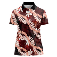 Puakenikeni Maile Lei Women Polo Shirt Frangipani Red Tropical Leaves LT01 Female Red - Polynesian Pride