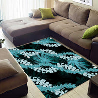 Puakenikeni Maile Lei Area Rug Frangipani Turquoise Tropical Leaves