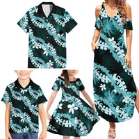 Puakenikeni Maile Lei Family Matching Summer Maxi Dress and Hawaiian Shirt Frangipani Turquoise Tropical Leaves LT01 - Polynesian Pride