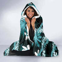 Puakenikeni Maile Lei Hooded Blanket Frangipani Turquoise Tropical Leaves