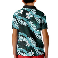 Puakenikeni Maile Lei Kid Polo Shirt Frangipani Turquoise Tropical Leaves LT01 - Polynesian Pride