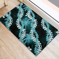 Puakenikeni Maile Lei Rubber Doormat Frangipani Turquoise Tropical Leaves