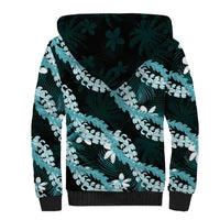 Puakenikeni Maile Lei Sherpa Hoodie Frangipani Turquoise Tropical Leaves LT01 - Polynesian Pride