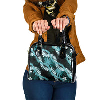 Puakenikeni Maile Lei Shoulder Handbag Frangipani Turquoise Tropical Leaves