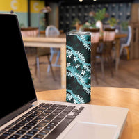 Puakenikeni Maile Lei Skinny Tumbler Frangipani Turquoise Tropical Leaves LT01 - Polynesian Pride