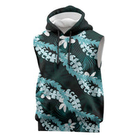 Puakenikeni Maile Lei Sleeveless Hoodie Frangipani Turquoise Tropical Leaves LT01 Turquoise - Polynesian Pride