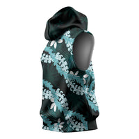Puakenikeni Maile Lei Sleeveless Hoodie Frangipani Turquoise Tropical Leaves LT01 - Polynesian Pride