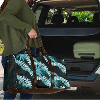 Puakenikeni Maile Lei Travel Bag Frangipani Turquoise Tropical Leaves