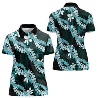 Puakenikeni Maile Lei Women Polo Shirt Frangipani Turquoise Tropical Leaves LT01 - Polynesian Pride