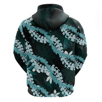 Puakenikeni Maile Lei Zip Hoodie Frangipani Turquoise Tropical Leaves