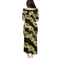 Puakenikeni Maile Lei Family Matching Puletasi and Hawaiian Shirt Frangipani Yellow Tropical Leaves LT01 - Polynesian Pride