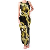 Puakenikeni Maile Lei Family Matching Tank Maxi Dress and Hawaiian Shirt Frangipani Yellow Tropical Leaves LT01 Mom's Dress Yellow - Polynesian Pride