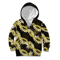 Puakenikeni Maile Lei Kid Hoodie Frangipani Yellow Tropical Leaves LT01 Zip Hoodie Yellow - Polynesian Pride