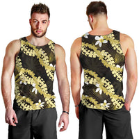 Puakenikeni Maile Lei Men Tank Top Frangipani Yellow Tropical Leaves