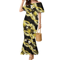 Puakenikeni Maile Lei Mermaid Dress Frangipani Yellow Tropical Leaves LT01 Women Yellow - Polynesian Pride