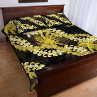 Puakenikeni Maile Lei Quilt Bed Set Frangipani Yellow Tropical Leaves