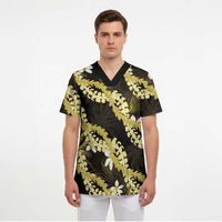 Puakenikeni Maile Lei Scrub Top Frangipani Yellow Tropical Leaves
