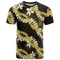 Puakenikeni Maile Lei T Shirt Frangipani Yellow Tropical Leaves