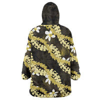 Puakenikeni Maile Lei Wearable Blanket Hoodie Frangipani Yellow Tropical Leaves LT01 - Polynesian Pride