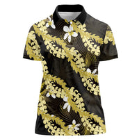 Puakenikeni Maile Lei Women Polo Shirt Frangipani Yellow Tropical Leaves LT01 Female Yellow - Polynesian Pride