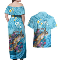 Personalized Hawaii Sea Turtle Couples Matching Off Shoulder Maxi Dress and Hawaiian Shirt Hawaii Map Ocean Vibes