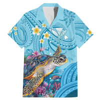 Personalized Hawaii Sea Turtle Family Matching Mermaid Dress and Hawaiian Shirt Hawaii Map Ocean Vibes LT01 Dad's Shirt - Short Sleeve Blue - Polynesian Pride