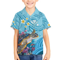 Personalized Hawaii Sea Turtle Family Matching Off Shoulder Maxi Dress and Hawaiian Shirt Hawaii Map Ocean Vibes LT01 Son's Shirt Blue - Polynesian Pride