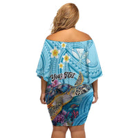 Personalized Hawaii Sea Turtle Family Matching Off Shoulder Short Dress and Hawaiian Shirt Hawaii Map Ocean Vibes