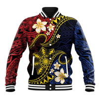 Philippines Spirit Tribal Sun Plumeria Baseball Jacket Red And Blue Polynesian Pattern LT01 Unisex Black - Polynesian Pride