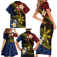 Philippines Spirit Tribal Sun Plumeria Family Matching Short Sleeve Bodycon Dress and Hawaiian Shirt Red And Blue Polynesian Pattern LT01 - Polynesian Pride
