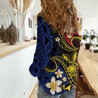 Philippines Spirit Tribal Sun Plumeria Women Casual Shirt Red And Blue Polynesian Pattern LT01 - Polynesian Pride