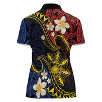 Philippines Spirit Tribal Sun Plumeria Women Polo Shirt Red And Blue Polynesian Pattern LT01 - Polynesian Pride