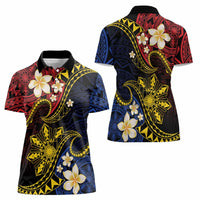 Philippines Spirit Tribal Sun Plumeria Women Polo Shirt Red And Blue Polynesian Pattern LT01 - Polynesian Pride