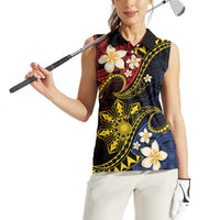 Philippines Spirit Tribal Sun Plumeria Women Sleeveless Polo Shirt Red And Blue Polynesian Pattern LT01 - Polynesian Pride