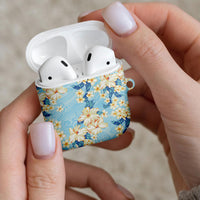Hawaii Hibiscus Plumeria Blue AirPods Case Polynesian Pattern