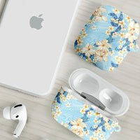 Hawaii Hibiscus Plumeria Blue AirPods Case Polynesian Pattern